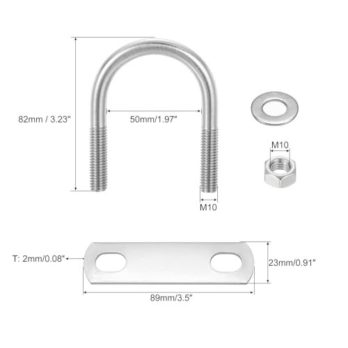 Image of uxcell Round U-Bolts, 6 Sets 50mm(1.97 inch) Inner Width 82mm Length M10 304 Stainless Steel U Clamp Bolt with Nuts and Plates, for Boat Trailer