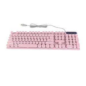 Ailgely Gaming-Tastatur, Runde USB-Tastenkappen, Hintergrundbeleuchtete, Kabelgebundene Multimedia-Tastatur für Desktop-Laptop-Gaming (Rosa)