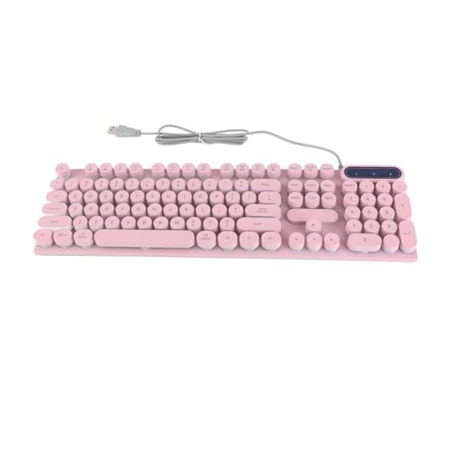 Hamwesh Klawiatura do Pisania w Stylu Retro, Ergonomiczna Konstrukcja ze Składanymi Nóżkami i podświetlaną 104 Klawiszami Klawiatura do Gier, Pełnowymiarowa Przewodowa USB z Okrągłymi Klawiszami i
