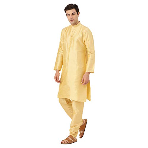 Image of SOJANYA (Since 1958 Men's Cotton Linen Maroon Kurta and White Pyjama with Mustard Cotton Nehru Jacket