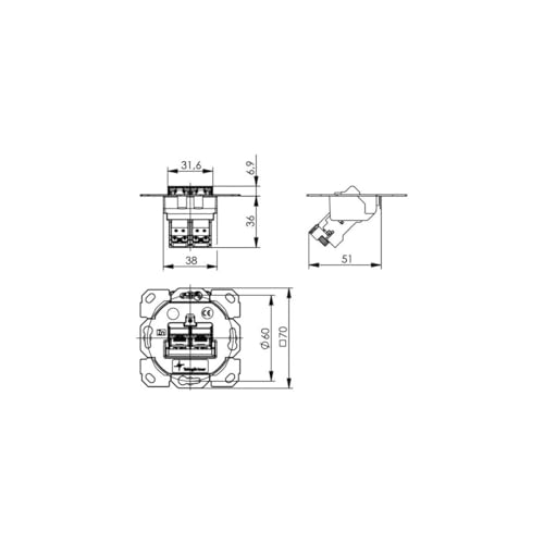 Prise réseau encastré double RJ45 Cat 6a Telegärtner