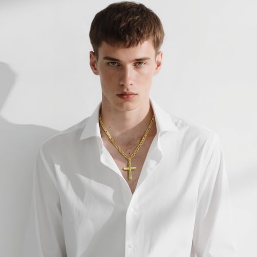 Cross Necklace for Men 14K Gold Cross Necklace for Men Gold Crosses Pendant Necklaces for Mens Sharp Geometric Lines and Multi-Angled Facets Crosses Chain Pendant Necklaces for Mens 20/22/24in3