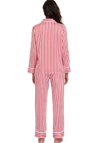 Image of Serenedelicacy Women's Satin Pajama Set Long Sleeve Button Down Sleepwear 2-Piece Silky Pj Set
