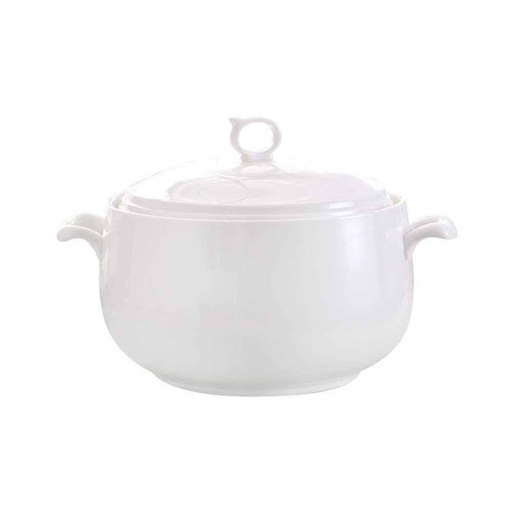 Zuppa in ceramica con coperchio, 3L di grande capacità, con doppi manici per cucina, porcellana, bianco puro, adatto al microonde e alla lavastoviglie (tipo 1)