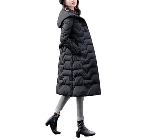 Dam dragkedja tjocka snökläder ytterkläder vinter huva smal långa parkas rockar, Svart, XL