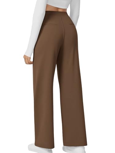 Phophila High Waisted Work Pants for Women Business Casual Outfits Office Dress Pants Trousers with Pockets Early Fall Fashion Brown M