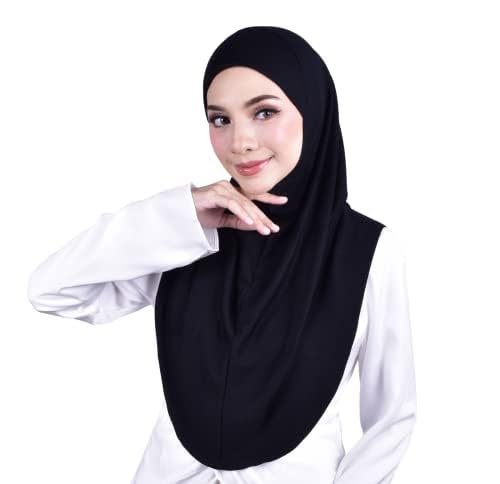 Mu Lan 1-Pleated Instant Hijab | Handmade from Rib Cotton | One Piece Easy Slip On Practical and Comfortable(L Size)