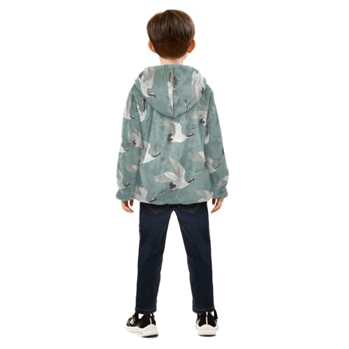 Flying White Birds on Teal Toddler Fleece Jacket Girl Boys Hooded Fleece Jacket Coat Warm Outwear Zip-up 3-10T4