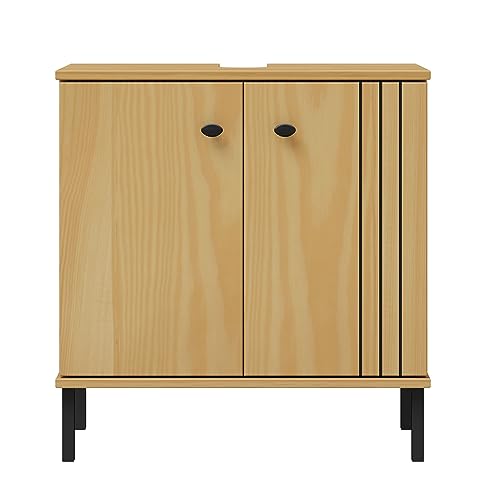 Woodroom Sevilla Massiver Waschbeckenunterschrank eichefarbig lackiert Kiefer massiv 62x65x40 cm Waschtisch Badezimmerschrank Midischrank Woodroom Sevilla Massiver Waschbeckenunterschrank eichefarbig lackiert Kiefer massiv 62x65x40 cm Waschtisch Badezimmerschrank Midischrank