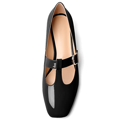 Zamikoo Women's Block Heel Mary Jane Pumps, Chunky Low Block Heels, Square Toe T-Strap Pumps Dress Shoes 1.5 Inches For Wedding Party Office Black Us Size 8.5 #TOP2