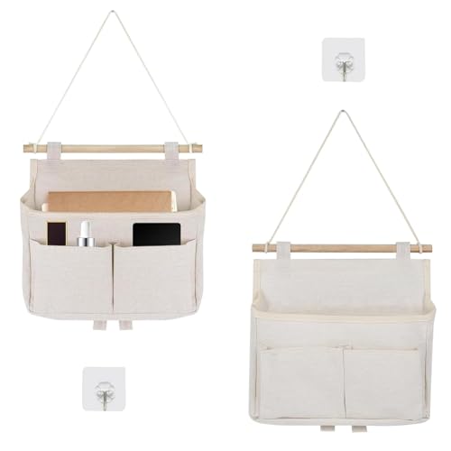 Bolsa de Almacenaje Colgante, 3 Compartimentos con Gancho Adhesivo, 2 Piezas Bolsa de Almacenamiento Plegable Colgante de Pared, para Casa, Oficina, Bolsas Colgantes de Pared Impermeables, Blanco