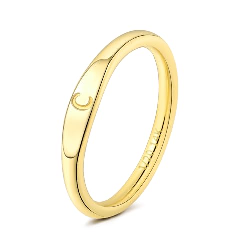 YURZA Gold Initial Rings for Women Non Tarnish Thumb Rings for Teen 14K Gold plated for Women (C 7)