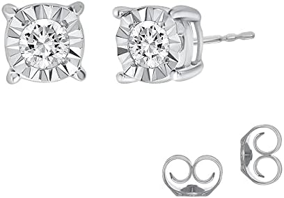 La Joya 1/6 CT TW Lab Created Sterling Silver Diamond Earrings For Men | Ideal Silver Stud Diamond Earrings Gift For Teens or Women