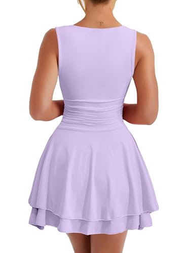Image of Kaximil Women's Ruffle Hem Boat Neck Mini Dress Sleeveless Ruched Corset Short Party Dresses