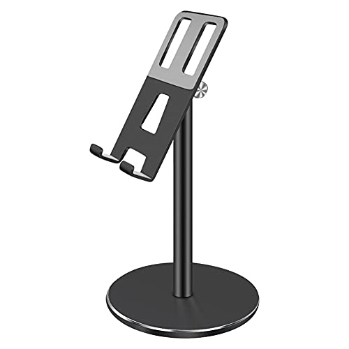 Image of Universal Mobile Phone Holder Stand, Adjustable Desktop Phone Stand with Base, Height Angle Adjustable Aluminum Alloy Bracket for Office Desk, Compatible with All Smartphones (Black)