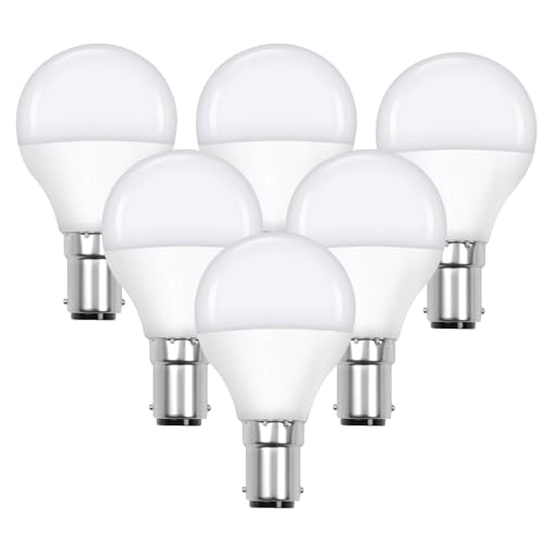 B15 Small Bayonet Cap Fitting LED Light Bulb 4.9W 40 watts Equivalent Energy Saving Golf Ball G45 Light Bulbs Cool White 4000K Long-Lasting Bright Led Bulbs 470 Lumen Non-Dimmable Pack of 6