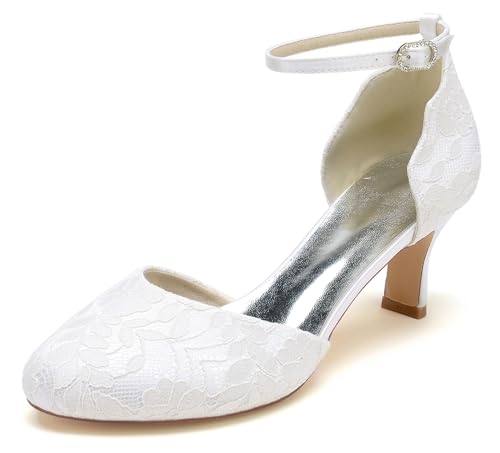 Chaussures de mariage femme en dentelle blanche : escarpins de mariée fermés MY112