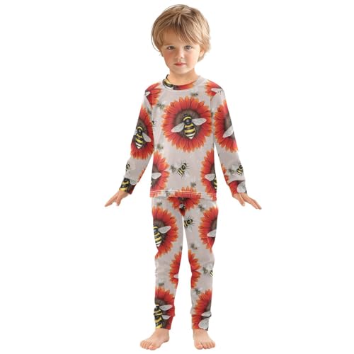 Pajama Sets Long Sleeve Bee and Flower Pattern Soft Comfy Sleepwear 2 Piece PJS 3-8T2