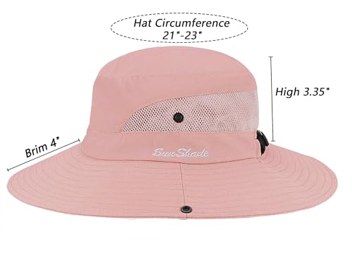 Womens Summer Sun-Hat Outdoor UV Protection Fishing Hat Wide Brim Foldable-Beach-Bucket-Hat with Ponytail-Hole - Thumbnail 2