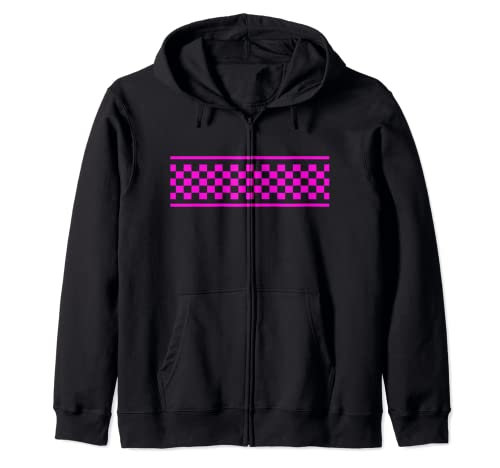 Pink Checker Pattern Checkerboard Skater Surfer Style Teens Zip Hoodie