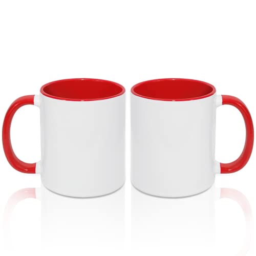MR.R Tazas de café en blanco de sublimación de 325 ml, taza blanca con taza de color rojo interior y asa, juego de 2
