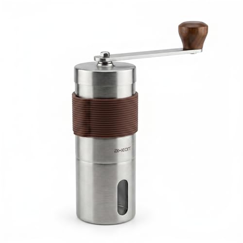 Image of AXEON Manual Coffee Grinder | Hand Coffee Grinder with Adjustable Ceramic Burr | Stainless Steel Coffee Bean Grinder | Portable Coffee Grinder for Espresso, Pour Over, French Press & Moka Pot