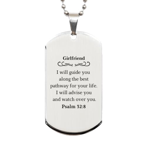 SOFEELSTORE Girlfriend Engraved Silver Dog Tag - Inspirational Psalm 32:8 for Graduation, Birthday, for Her