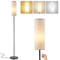 Alldio Floor Lamp for Living Room, Black Tall Standing Lamps with Pull Chain Switch, Linen Lampshade Decor for Bedroom, 3-Color Temperature E26 LED Bulb Included