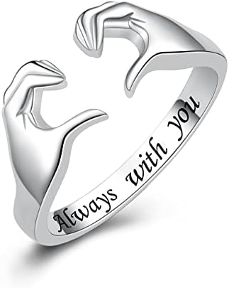 Fookduoduo Hug Rings for Women Sterling Silver Adjustable Love Ring Always with You Jewelry Rings Couples Bands Hugging Ring for Women Teen Girls(Always with You)
