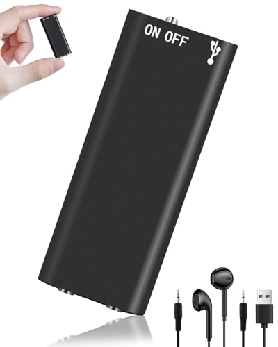 Powate Grabadora activada por voz, dictáfono con reducción inteligente de ruido, dispositivo de grabación compatible con audio, grabadora de voz para reuniones, conferencias, color negro