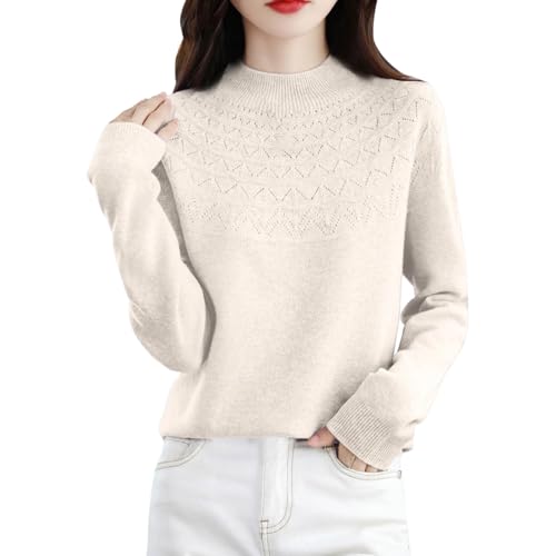 Suéter de cachemira para mujer, cuello semi polo, suéter de forro polar cálido para invierno, suéteres ajustados de manga larga, cómodos, ropa interior térmica, suéteres de capa base, beige, XX-Large