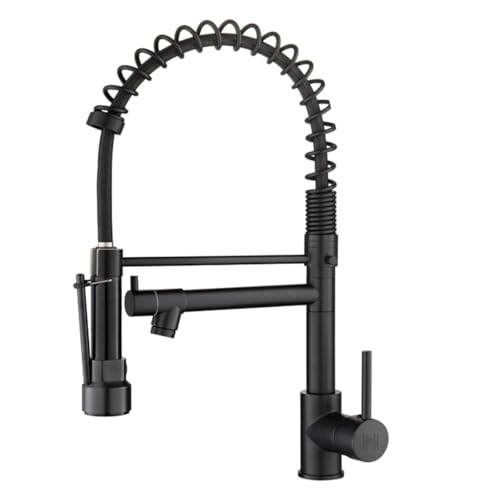 Homefy Grifo de cocina con pulverizador extraíble, de acero inoxidable, con resorte de una sola manija, grifos para fregadero de cocina con pulverizador