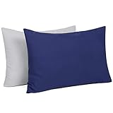 TILLYOU Toddler Travel Pillowcases Set of 2, 14x20- Fits Pillows Sized 12x16, 13x18 or 14x19, 100% Silky Soft Microfiber, Envelope Closure Machine Washable Kids Pillow Cases, Pale Gray & Navy