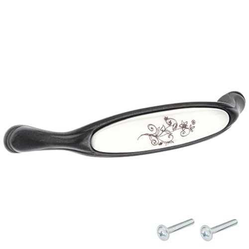 cyclingcolors 1x Poignée de meuble vintage zamak finition laiton foncé porcelaine céramique motif fleur entraxe 96 mm tiroir armoire avec vis