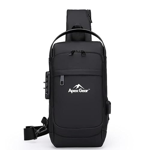 Image of Apex Gear Water-Resistant Anti-Theft Crossbody Bag with USB Charging Port, Stylish Sling Bag for Men Chest Shoulder Daypack for Travel & Daily Use - Black