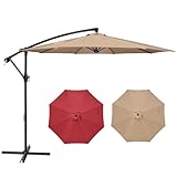 YSSOA 10ft Cantilever Patio Umbrella, Offset Hanging Outdoor Market Umbrellas with Cross Base and Crank for Garden, Lawn and Deck, Tan