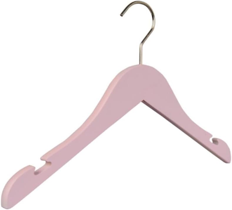 Kids Clothes Hangers 12-Pack Wooden Hangers for Children Ages 3-7 Pink Finish for Dresses, Shirts, Pants, and More - Pink