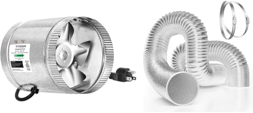 VIVOSUN VIVOSUN 6 Inch Inline Duct Fan 240 CFM with 6 Inch 8 Feet Non-Insulated Flex Air Aluminum Ducting for Basements, Bathrooms, Kitchens and Attics
