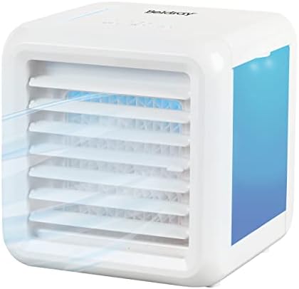 Beldray EH3139V2 Ice Cube Plus+ Portable Table Top Personal Space Air Cooler Fan, Upto 8 Hours Of Cool Air, Antimicrobial Filter, LED Mood Lights, 3 Speed Settings, 2 x 300ml Freezable Water Tanks, 5W
