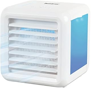 Beldray EH3139V2 Ice Cube Plus+ Portable Table Top Personal Space Air Cooler Fan, Upto 8 Hours Of Cool Air, Antimicrobial Filter, LED Mood Lights, 3 Speed Settings, 2 x 300ml Freezable Water Tanks, 5W