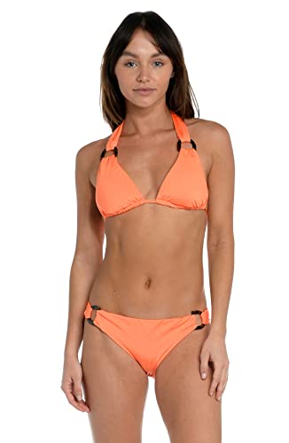 Sunshine79 Women's Triangle Halter Bikini Swimsuit Top, Bright Coral//Wanderlust Solids, 2