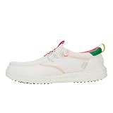HEYDUDE Mens Wally Golf Essentials White/Wood Ash Size 10 | Lightweight Mesh Golf Shoes | Breathable Spikeless Traction | Easy On Comfort Fit