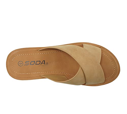 Soda Lucy ~ Women Open Toe Flatform Platform Crisscross Band Upper Fashion Slide Sandals (Camel, Numeric_7_Point_5) #TOP2