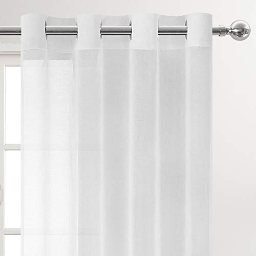 DWCN White Sheer Curtains Textured Semi Transparent Eyelet Top Decorative Voile Curtain for Living Bedroom 52" Wide x 72" Drop - Image 2