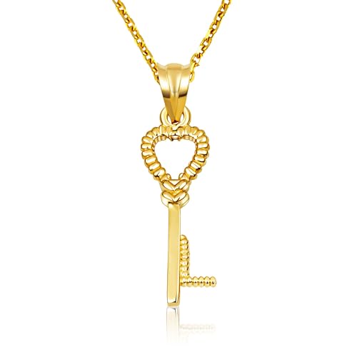 10K Yellow Gold Heart Lock & Key Letter Initial Love Pendant Necklace Initial - L-20