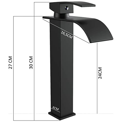 Torneira Banheiro Cascata Alta Monocomando Cuba Preto Fosco