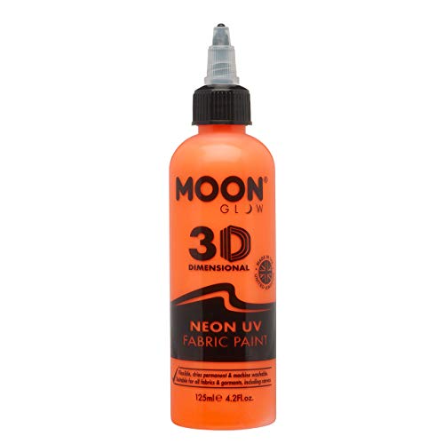 Moon Glow - Neon UV 3D Fabric Paint - 125ml - Intense Orange - Textile paint for clothes, t-shirts, bags, shoes & canvas