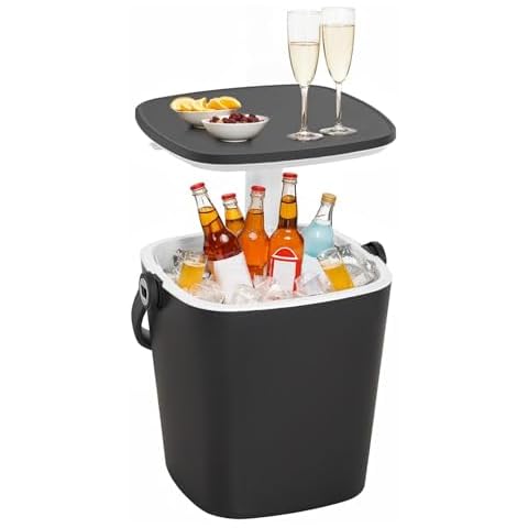 ROJIK Ice Bucket Portable,Picnic Table,Cooler Outdoor,Lift Top Lid Beer and Wine Cooler with Handle,Pop Up Patio Table - Ideal for Parties,Picnics,and Beach(Black) Cover