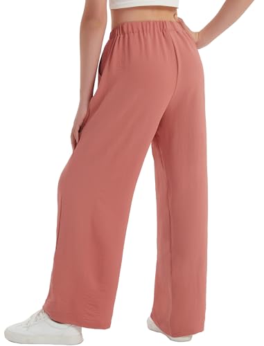 Image of EXARUS 3 Pack Girls Summer Pants Wide Leg Linen Flowy Teen Casual Loose | Tween Beach Vacation Trousers with Pockets Elastic High Wasited Straight Fit Bottoms Youth Junior Kids Back to School 6-12Y