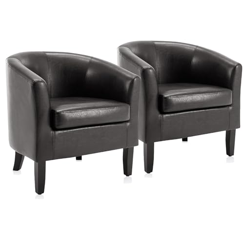 BELLEZE Accent Barrel Chair Set of 2, Linen Round Chair Club Tub Sofa Corner Chair with Flared Legs and Cozy Soft Padding for Living Room Bedroom Waiting Room - Brown